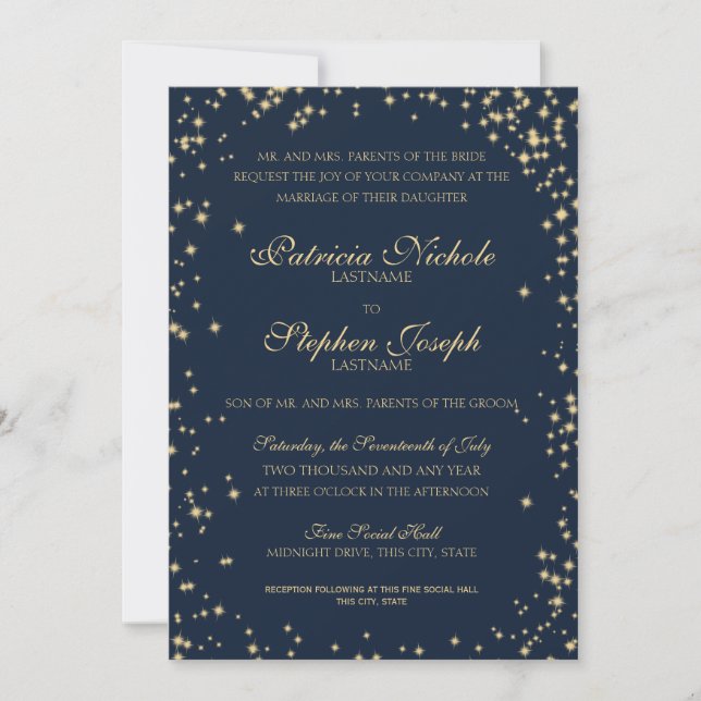Midnight Stars Twinkle Sky Wedding Invitation (Front)