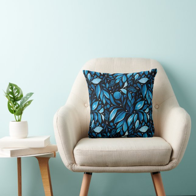 Midnight Stroll Blue Botanical on Black Cushion (Chair)