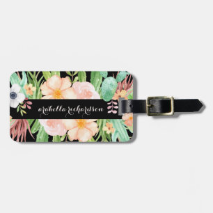 Midnight Succulent Flowers Luggage Tag