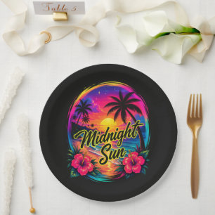 Midnight Sun Tropical Beach Sunset Paper Plate