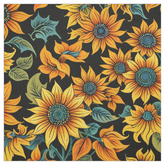 Midnight Sunflower Pattern Fabric | Golden Blooms