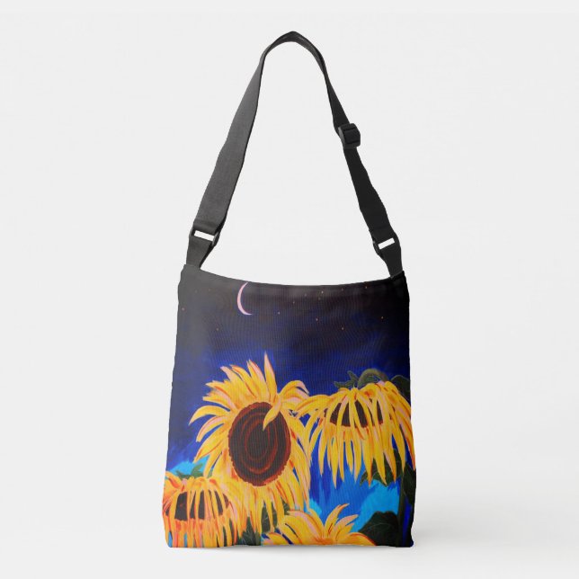 Midnight Sunflowers Crossbody Bag (Front)