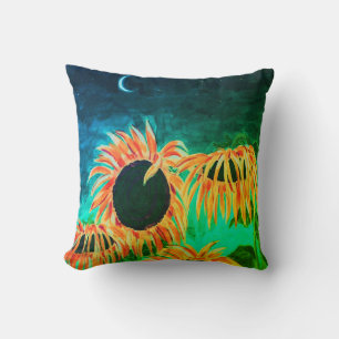 Midnight Sunflowers Throw Pillow