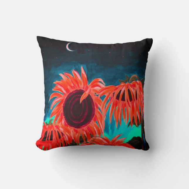 Midnight Sunflowers Throw Pillow (Front)