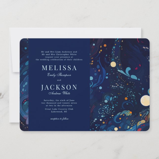 Midnight Swirls Wedding Invitation  (Front)