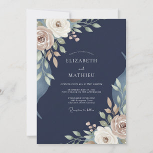 Midnight Taupe Peony Wedding Invitation