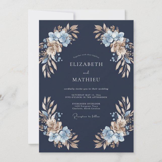 Midnight Taupe Petal Wedding Invitation (Front)