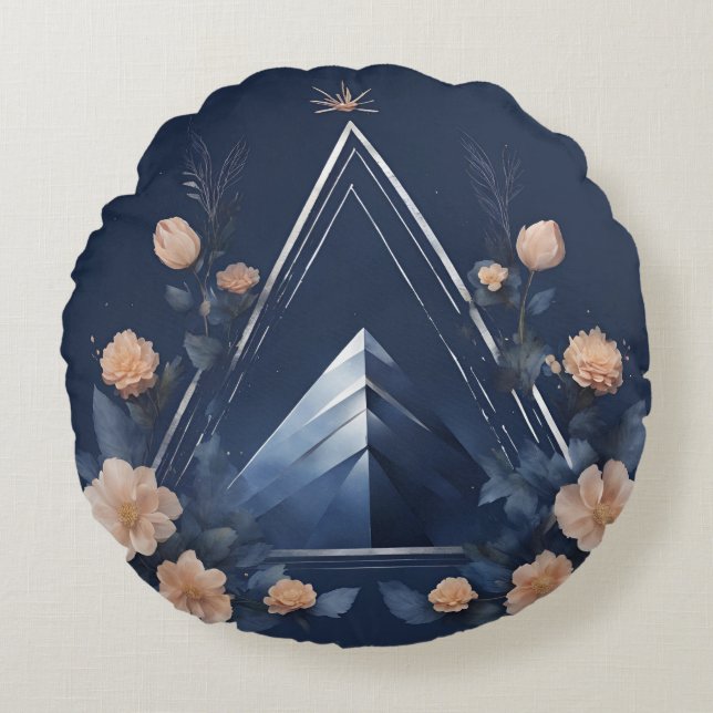 Midnight teal blue Floral AI art  Round Cushion (Front)