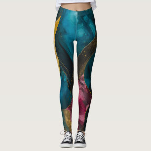 Midnight Teal & Gold Marble Fusion Leggings
