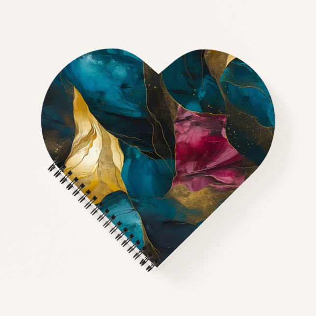 Midnight Teal & Gold Marble Fusion Notebook (Front)