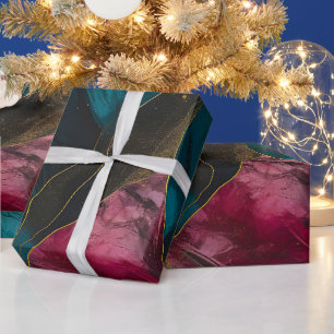 Midnight Teal & Gold Marble Fusion Wrapping Paper