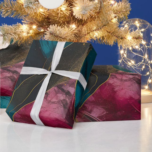 Midnight Teal & Gold Marble Fusion Wrapping Paper (Holidays)