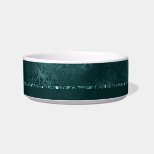 Midnight Teal Romance   Dark Satiny Grunge Damask Bowl