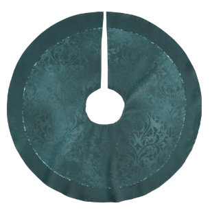 Midnight Teal Romance   Dark Satiny Grunge Damask Brushed Polyester Tree Skirt
