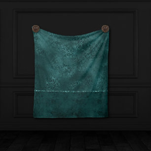 Midnight Teal Romance   Dark Satiny Grunge Damask Fleece Blanket