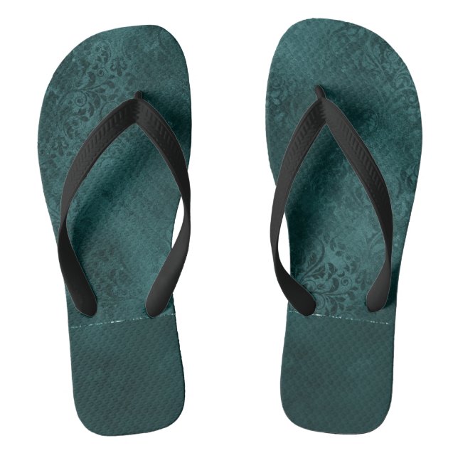 Midnight Teal Romance | Dark Satiny Grunge Damask Jandals (Footbed)