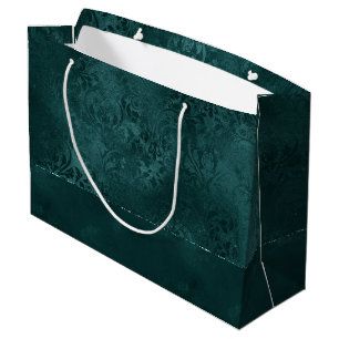 Midnight Teal Romance Dark Satiny Grunge Damask Large Gift Bag