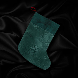Midnight Teal Romance Dark Satiny Grunge Damask Small Christmas Stocking
