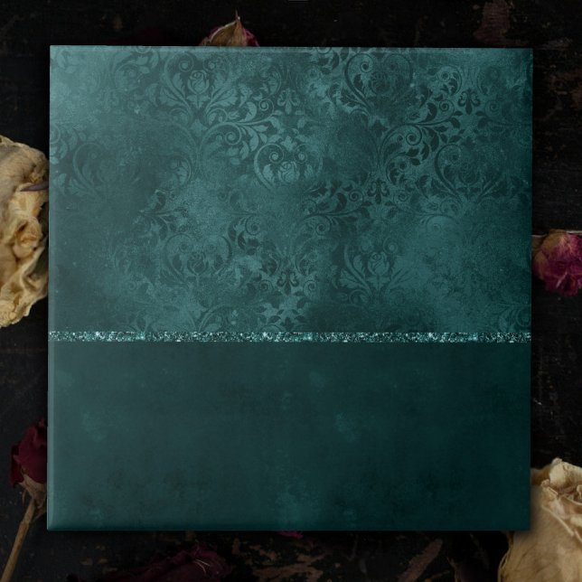 Midnight Teal Romance | Dark Satiny Grunge Damask Tile (Creator Uploaded)
