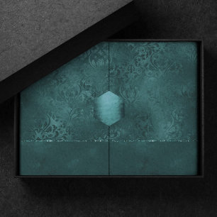 Midnight Teal Romance   Dark Satiny Grunge Damask Tissue Paper
