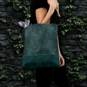 Midnight Teal Romance   Dark Satiny Grunge Damask Tote Bag