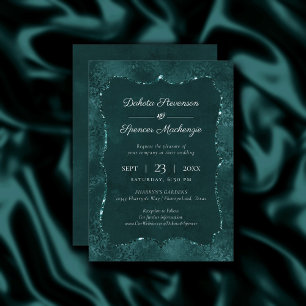 Midnight Teal Romance Dark Satiny Grunge Wedding Invitation
