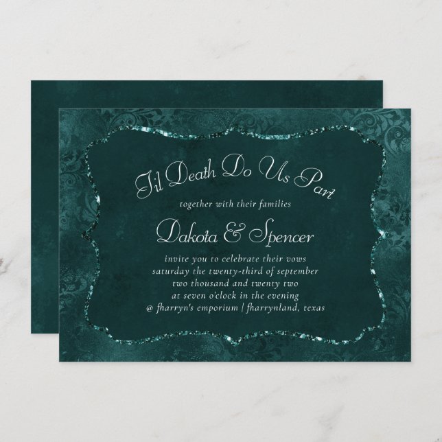 Midnight Teal Romance | Dark Satiny Grunge Wedding Invitation (Front/Back)