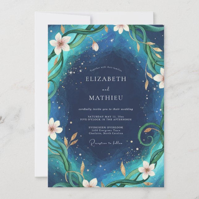 Midnight Teal Vine Wedding Invitation (Front)