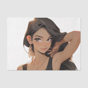 Midnight Temptation: Sultry Anime Woman in Black D Tissue Paper