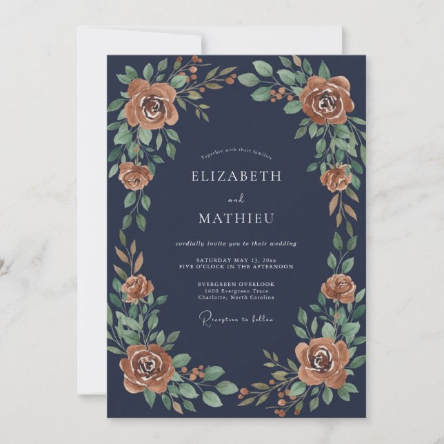 Midnight Terracotta Foliage Eucalyptus Wedding Invitation (Front)