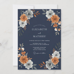 Midnight Terracotta Wildflower Wedding Invitation