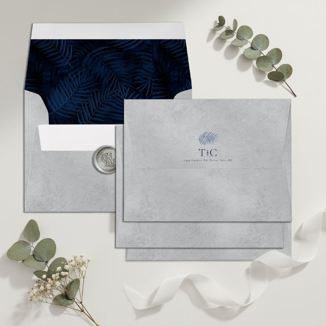 Midnight Tropical Palm Pattern Navy Silver ID1322 Envelope (Creator Uploaded)