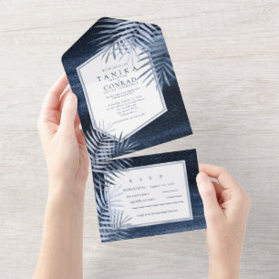 Midnight Tropical Palms Moody Blue ID1322 All In One Invitation