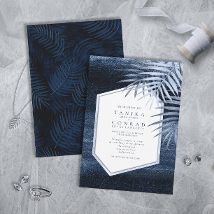 Midnight Tropical Palms Moody Blue ID1322 Invitation