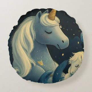 Midnight Unicorn Slumber Party Round Cushion