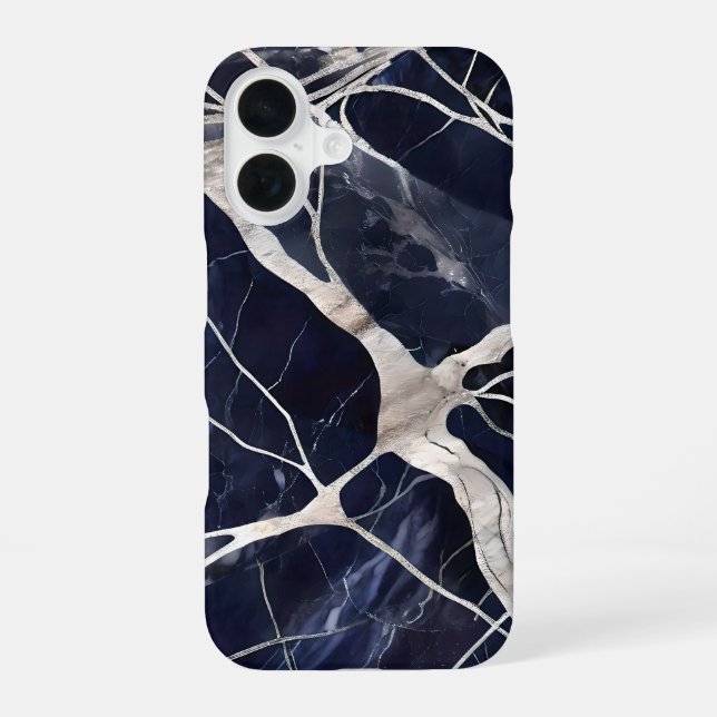 Midnight Veins – Abstract Luxury Marble Pattern iPhone 16 Case (Back)