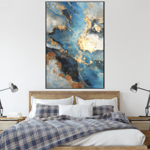 Midnight Veins: Blue & Gold Marble Abstract wall a Canvas Print