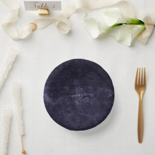 Midnight Velvet Damask   Indigo Purple Grunge Glam Paper Plate