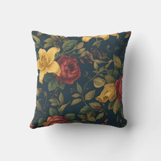 Midnight Victorian Floral – Yellow Lilies & Roses  Cushion