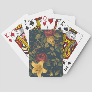 Midnight Victorian Floral – Yellow Lilies & Roses  Playing Cards
