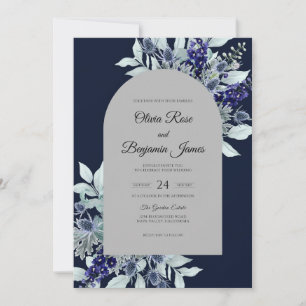 Midnight Violet Foliage Eucalyptus Wedding Invitation