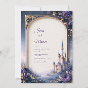 Midnight Violet Rose Castle Arch Wedding Invitation
