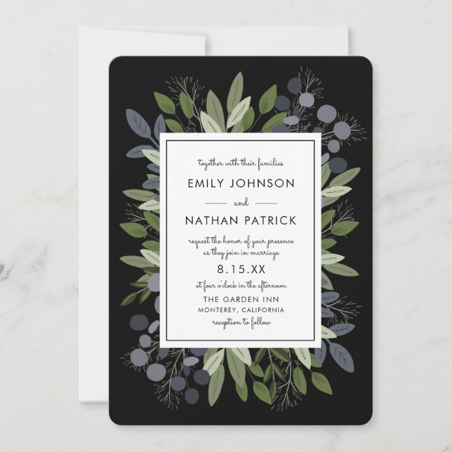 Midnight Wedding Sprigs Invitation (Front)