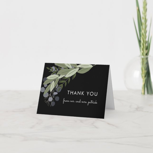 Midnight Wedding Sprigs Thank You Note Card (Front)