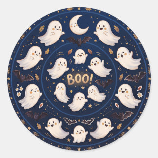 Midnight Whimsy Celestial Ghost Mandala Boo Classic Round Sticker