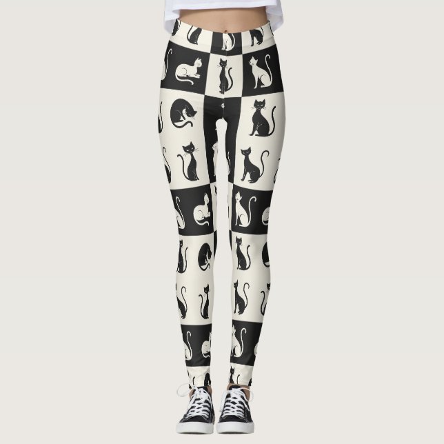 Midnight Whiskers – Checkerboard Leggings (Front)