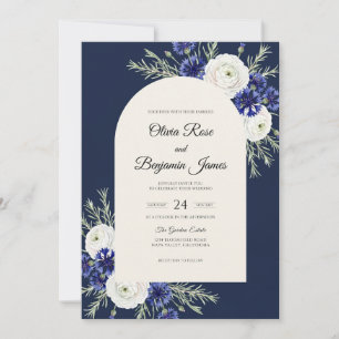 Midnight White Flower Eucalyptus Wedding Invitation