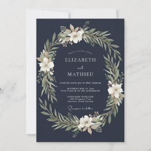 Midnight White Wreath Wedding Invitation