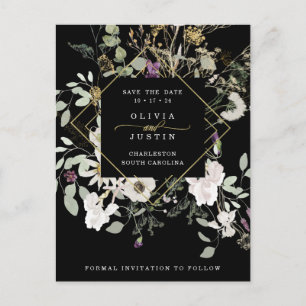 Midnight Wildflowers   Geometric Save the Date Announcement Postcard