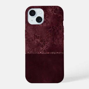 Midnight Wine Romance Dark Satiny Grunge Damask iPhone 15 Case